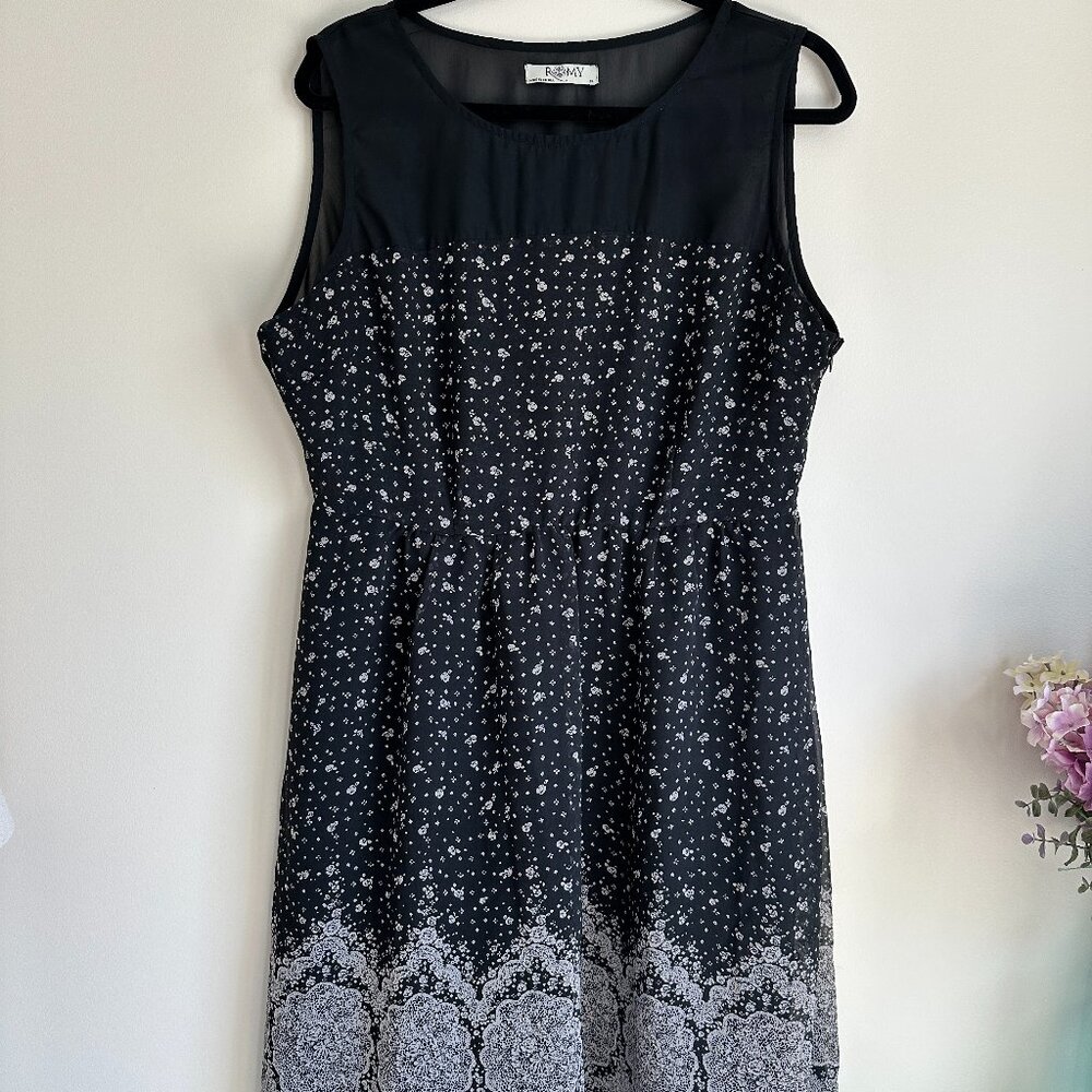 Romy Black and White Floral Sheer Layer Whimsigoth Dress